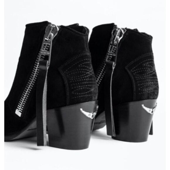 Zadig Voltaire Sz 39 Women's Molly Black Suede Stacked Heel Ankle Booties $528 - Picture 1 of 14